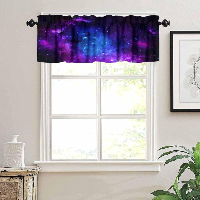 AAVEUP Galaxy Valance Curtain for Kids Room Universe Beautiful Blue Purple Meteor Solar System Planet Outer Space Window Treatment Valances Curtains for Boys Living Room Bedroom Nursery 54x18In - Image 4